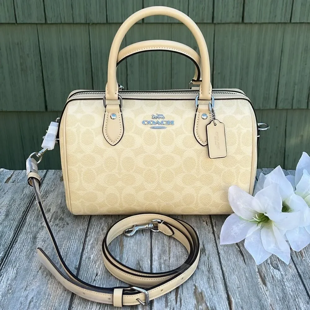 Coach Rowan Satchel Bag In Signature Canvas Butter Yellow Crossbody Purse - Picture 5 of 15